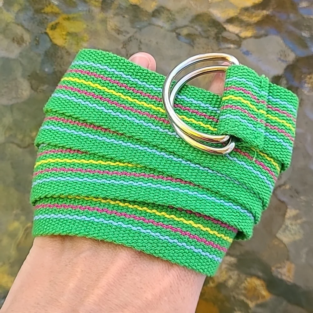 Y2k lime green‎ multicolored striped belt